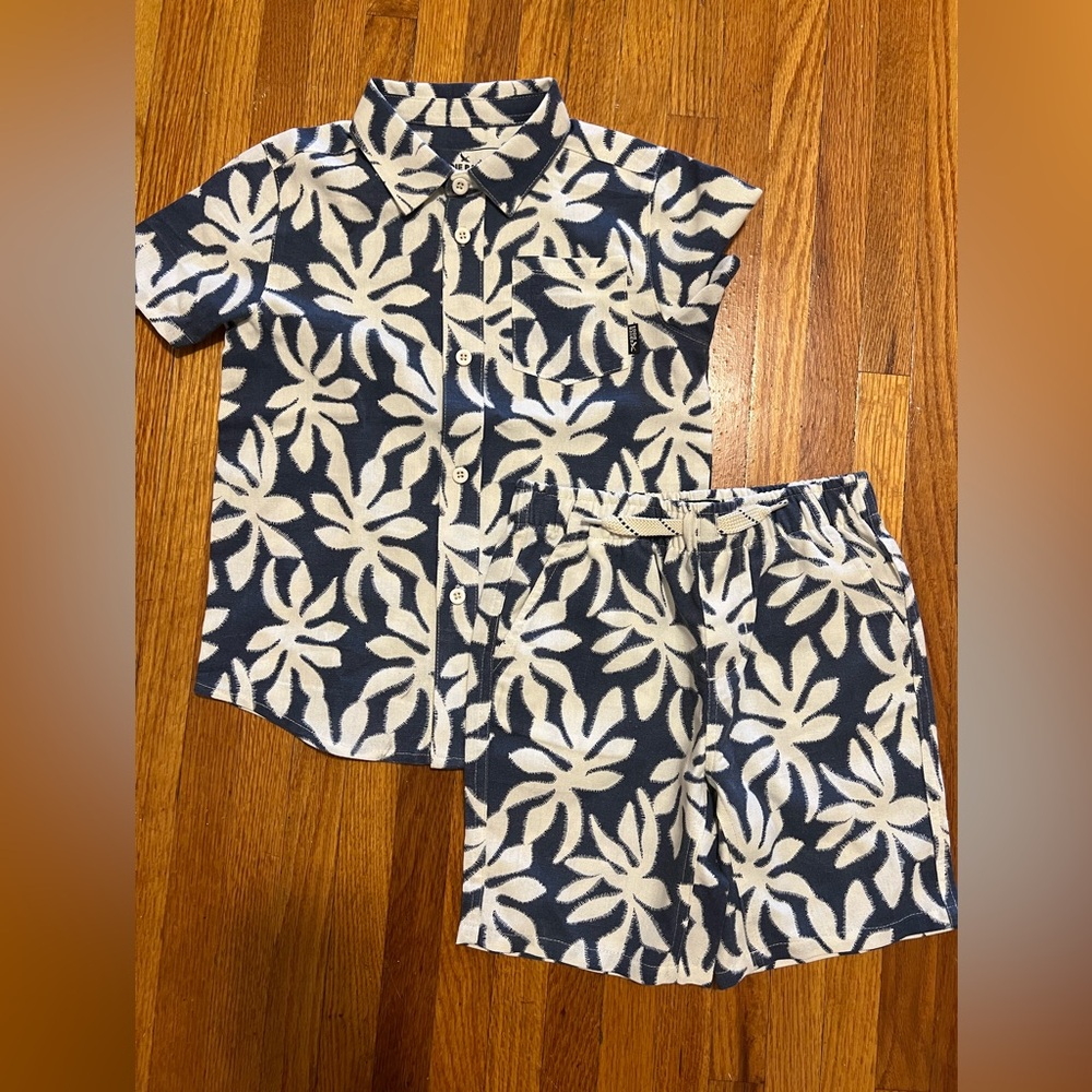 Eddie Bauer 2 pc Tropical Print Linen blend short set NWOT